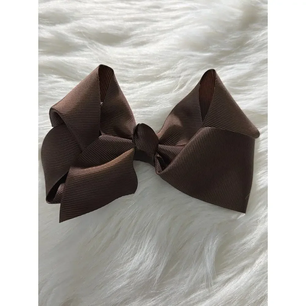 12 JUMBO 6” Cheer Bow Girls Large Hair Bows Grosgrain Ribbon Brown USA SELLER